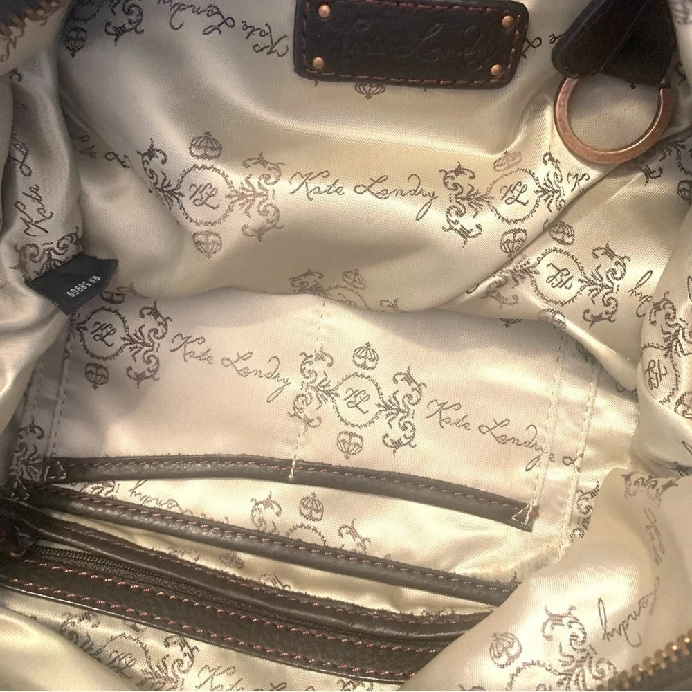 KATE LANDRY Brown Large Leather Hobo Shoulder Handbag